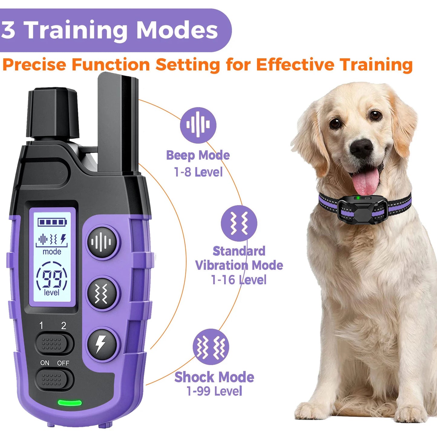 3300Ft Electric Dog Training Collar Remote Control Waterproof  Vibration Shock Beep