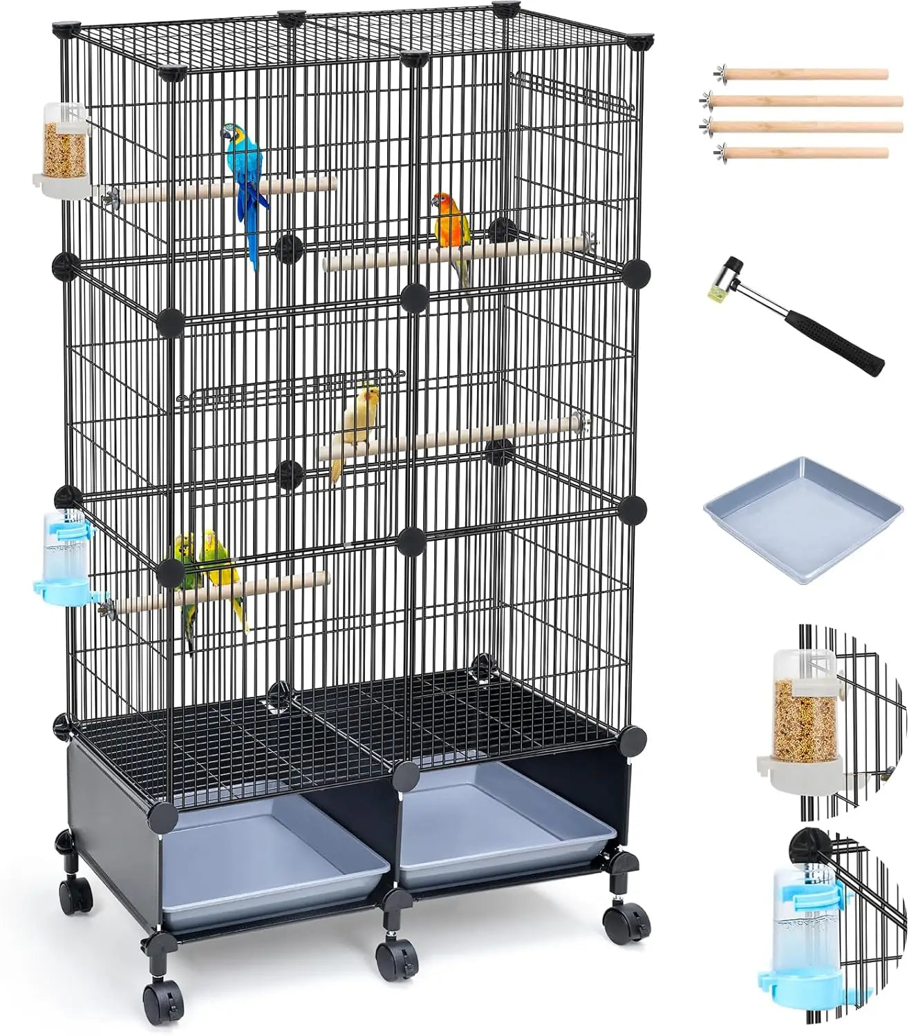 46-Inch Spacious Bird Cage  Slide-Out Tray, Water Bottle & Feeder