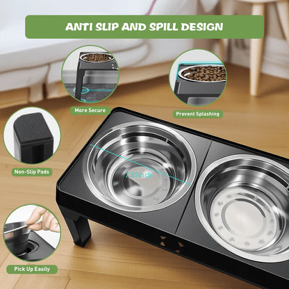 Elevated Dog Bowls - 5 Heights Adjustable 2 Stainless Steel Small Medium Large Dogs Cats