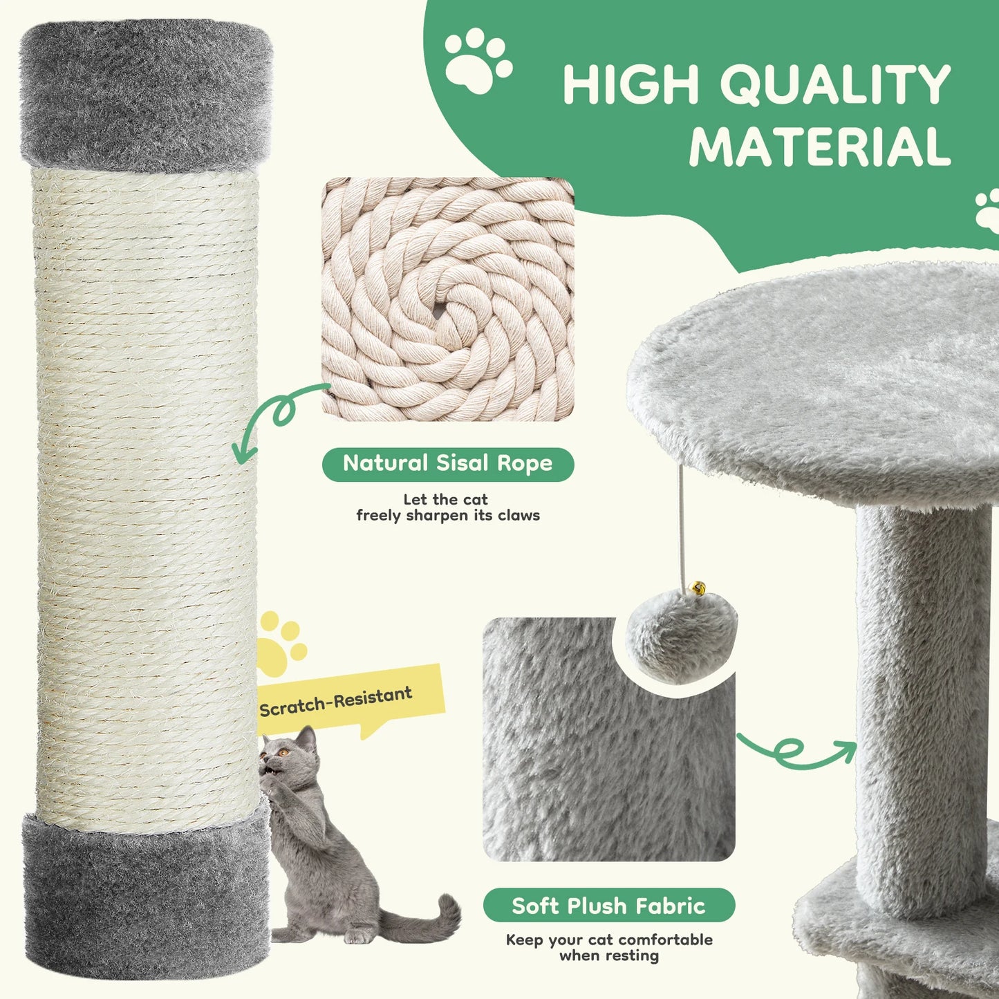44In Cat Tall Multi-Cat Climbing Tower Scratching Posts Stable