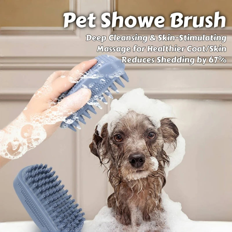 Silicone Bath Massage Brush fur Removal for Cats/Dogs - Collects 90% Wet Hair