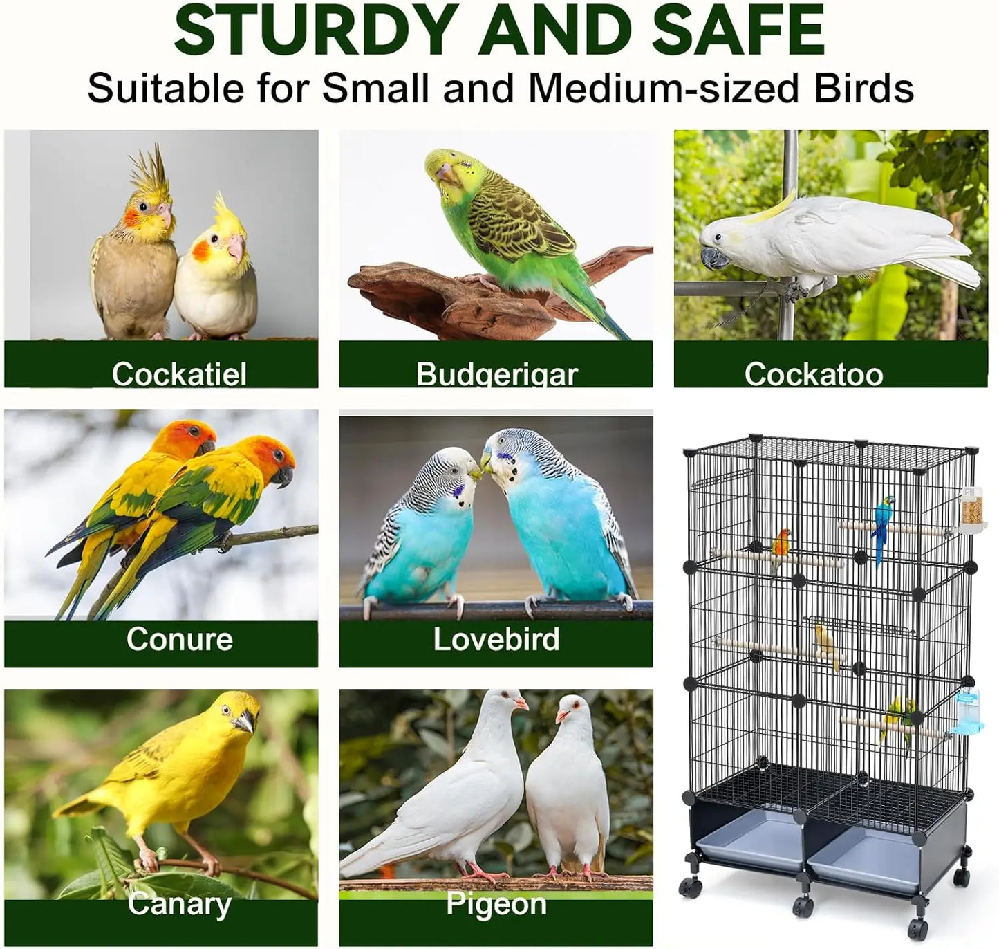 46-Inch Spacious Bird Cage  Slide-Out Tray, Water Bottle & Feeder