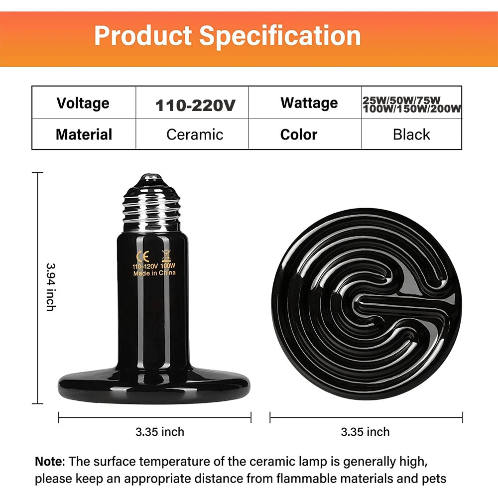 3PCS Reptiles Far Infrared Heating Bulb 220V/110V 25W 50W 75W 100W E27