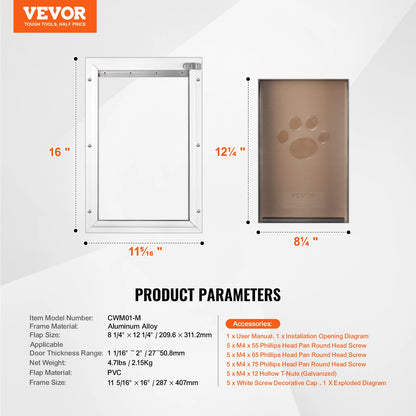 Pet Door Aluminum Frame with Lock and Flap System for Exterior Doors