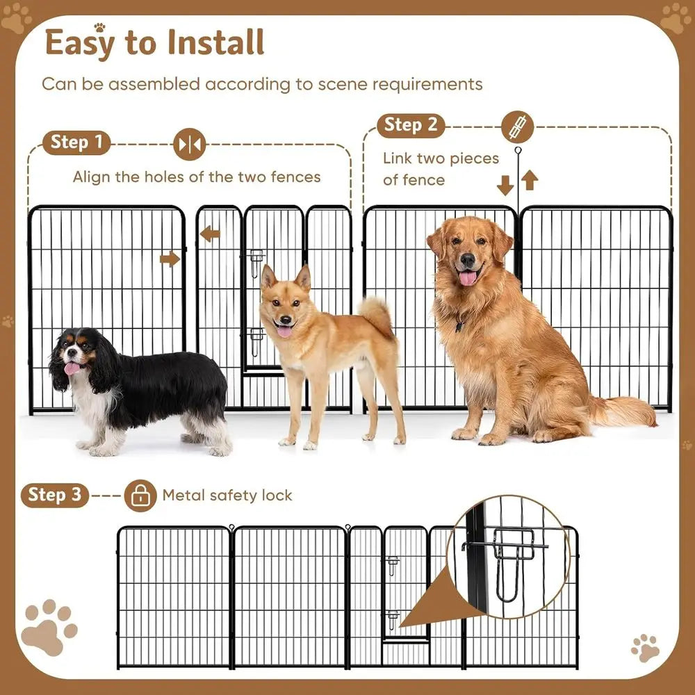 Dog Playpen Indoor, Metal 32 Inch 8 Panels Foldable Pet Fence with Door