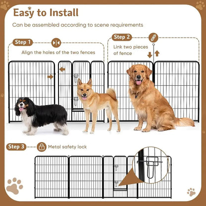Dog Playpen Indoor, Metal 32 Inch 8 Panels Foldable Pet Fence with Door
