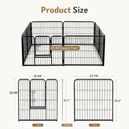 Dog Playpen Indoor, Metal 32 Inch 8 Panels Foldable Pet Fence with Door