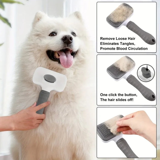 Effortless One-Step Clean Pet Grooming Brush, Gentle Hair Remover