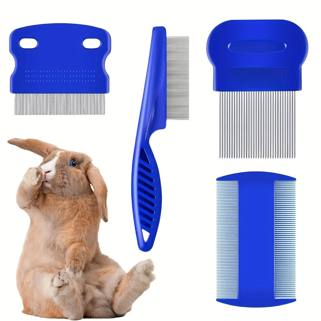 4 Flea and Lice Combs, Stainless Steel Rabbit Dog Cat  Round Teeth,