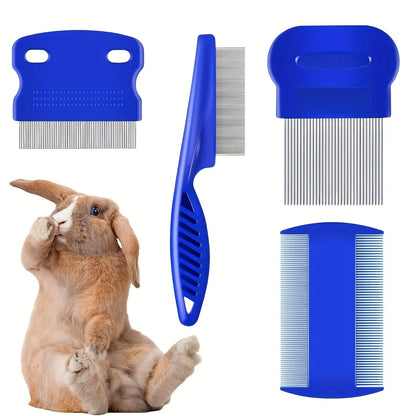 4 Flea and Lice Combs, Stainless Steel Rabbit Dog Cat  Round Teeth,