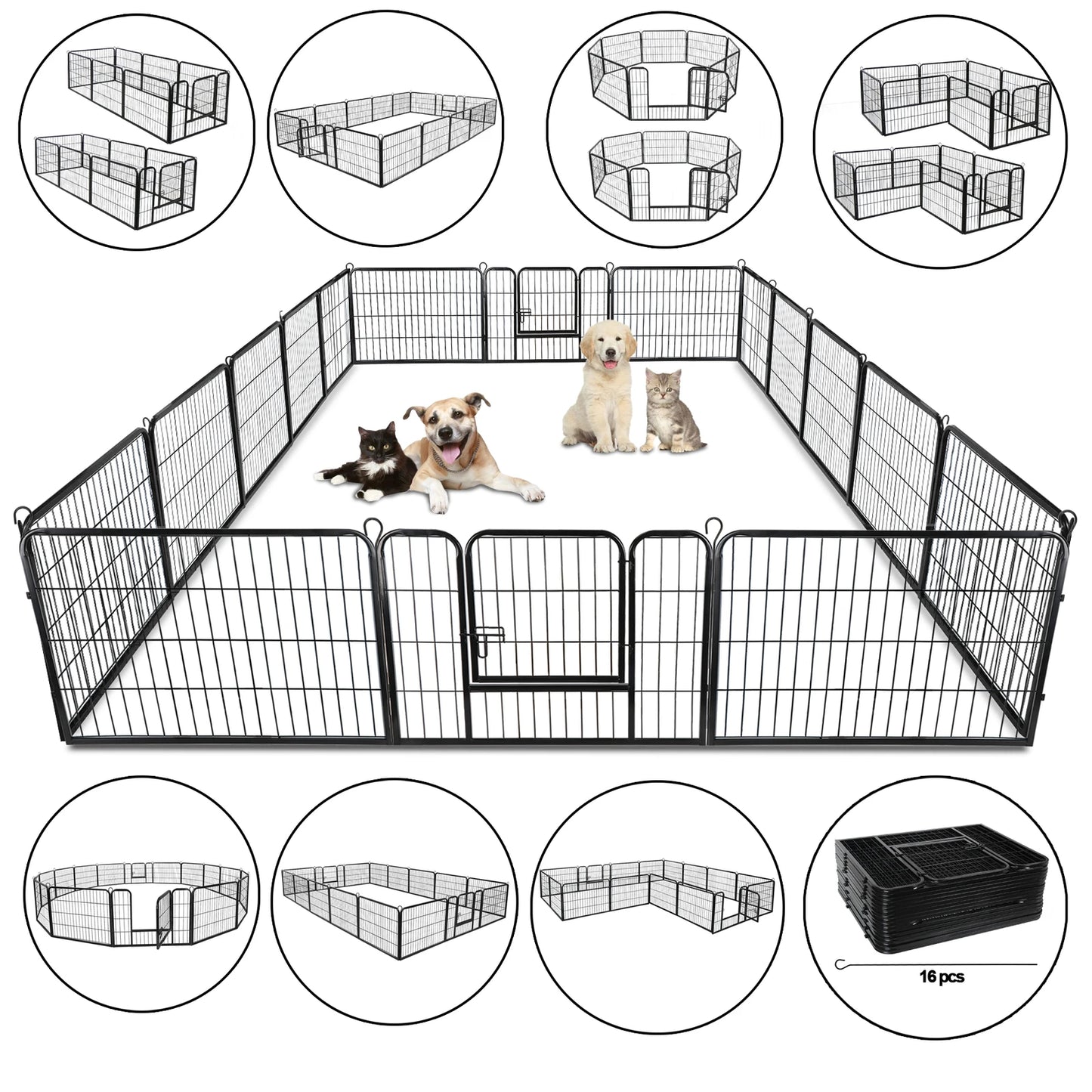 Dog Playpen 16 Panel Foldable Outdoor Yard Camping
