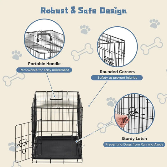 24 Inch Small Single Door Dog Cage with Leak-Proof Pan Tray