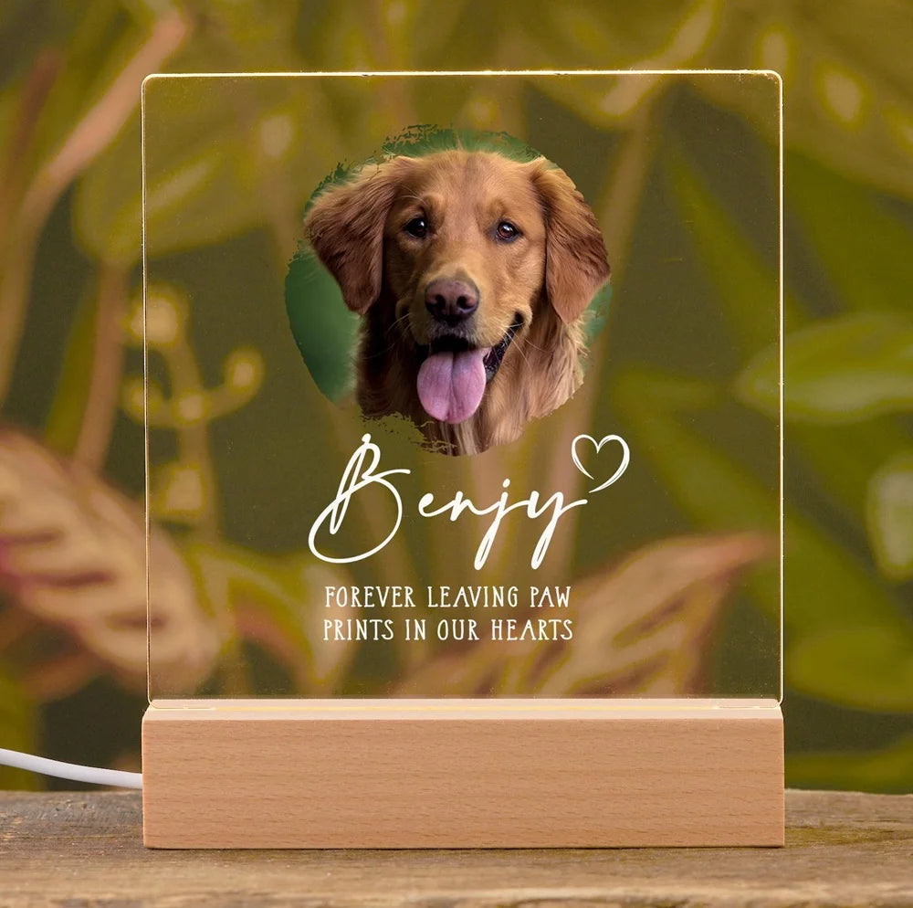 Personalized Pet Photo  Frame Acrylic Wooden Base  Cat Dog Pet Loss Christmas Gift