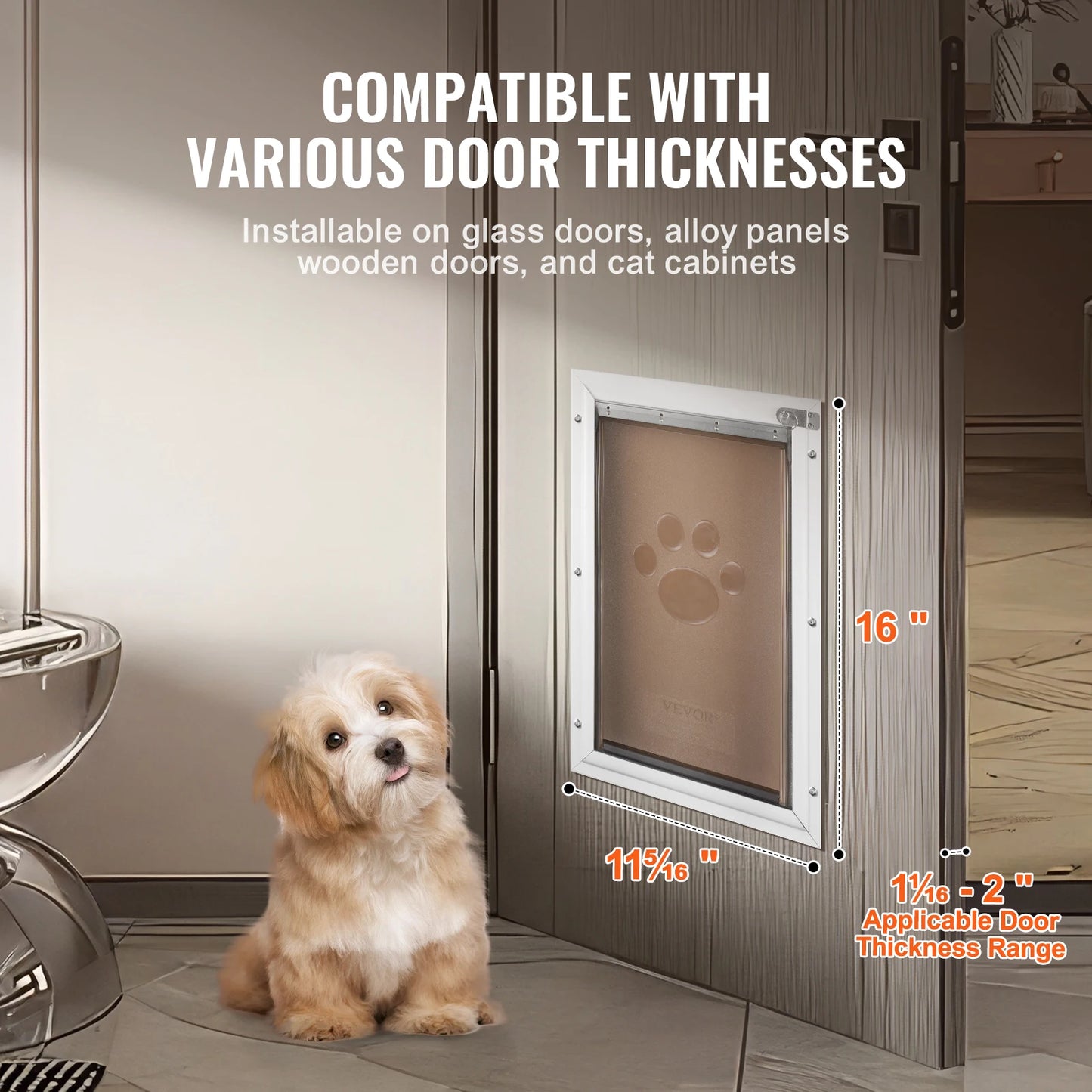 Pet Door Aluminum Frame with Lock and Flap System for Exterior Doors