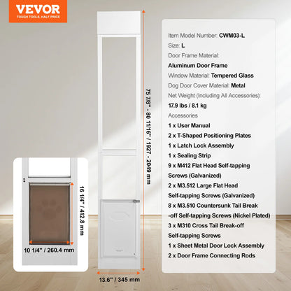 Dog Door Sliding Glass Door Adjustable Height  Tempered Glass