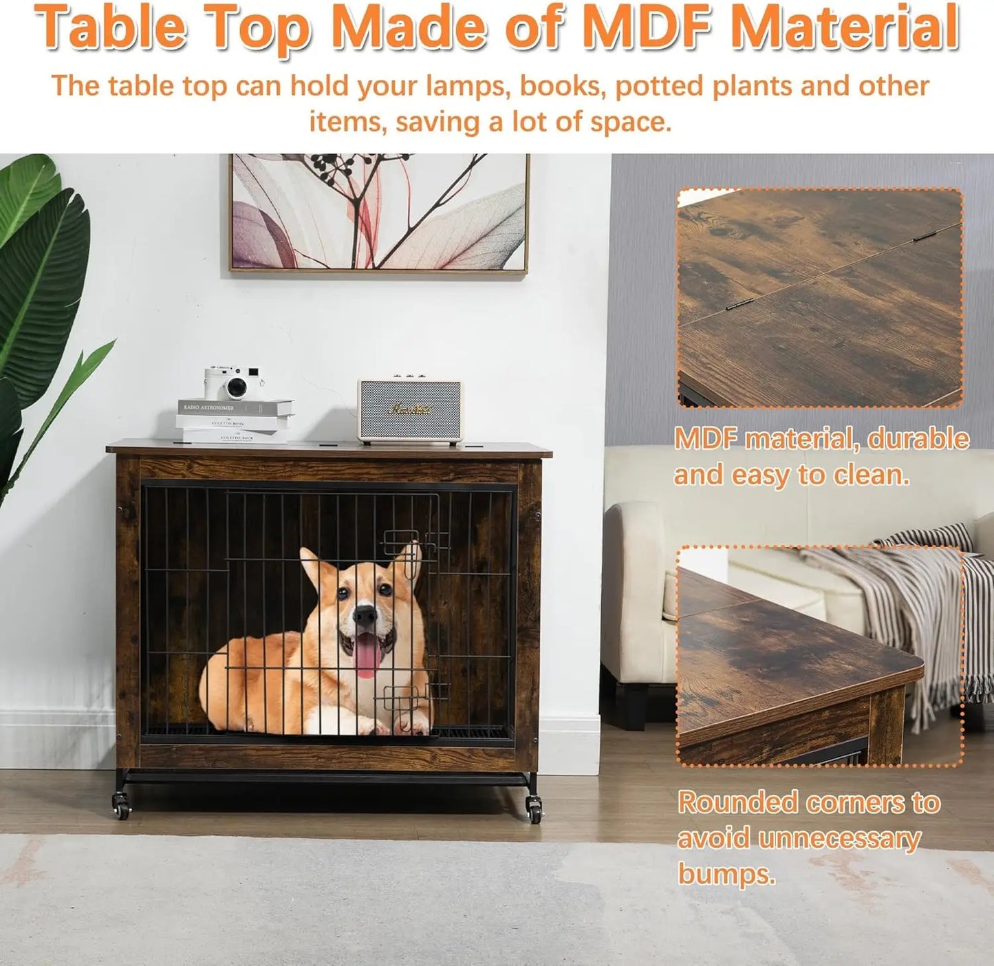 Rustic Furniture with Wheels 26in Small Heavy Duty Dog Kennel Indoor End Side Table