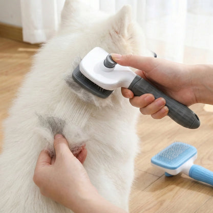 Dual-Use Dog & Cat Grooming Brush Round-Tip Bent Needles, Ergonomic Handle
