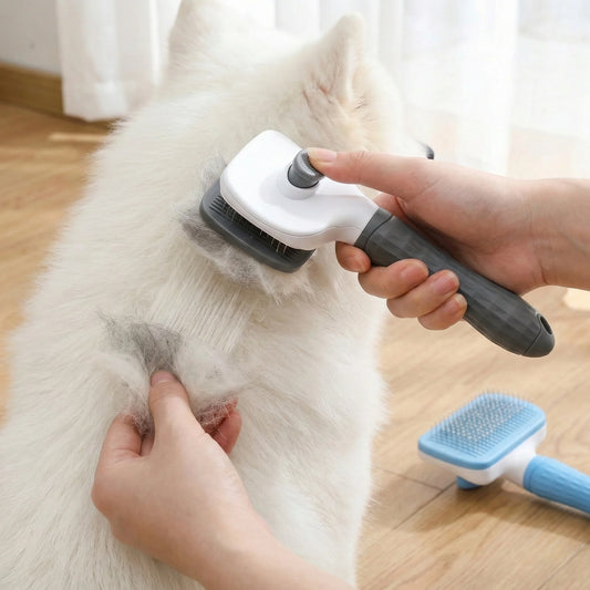 Dual-Use Dog & Cat Grooming Brush Round-Tip Bent Needles, Ergonomic Handle