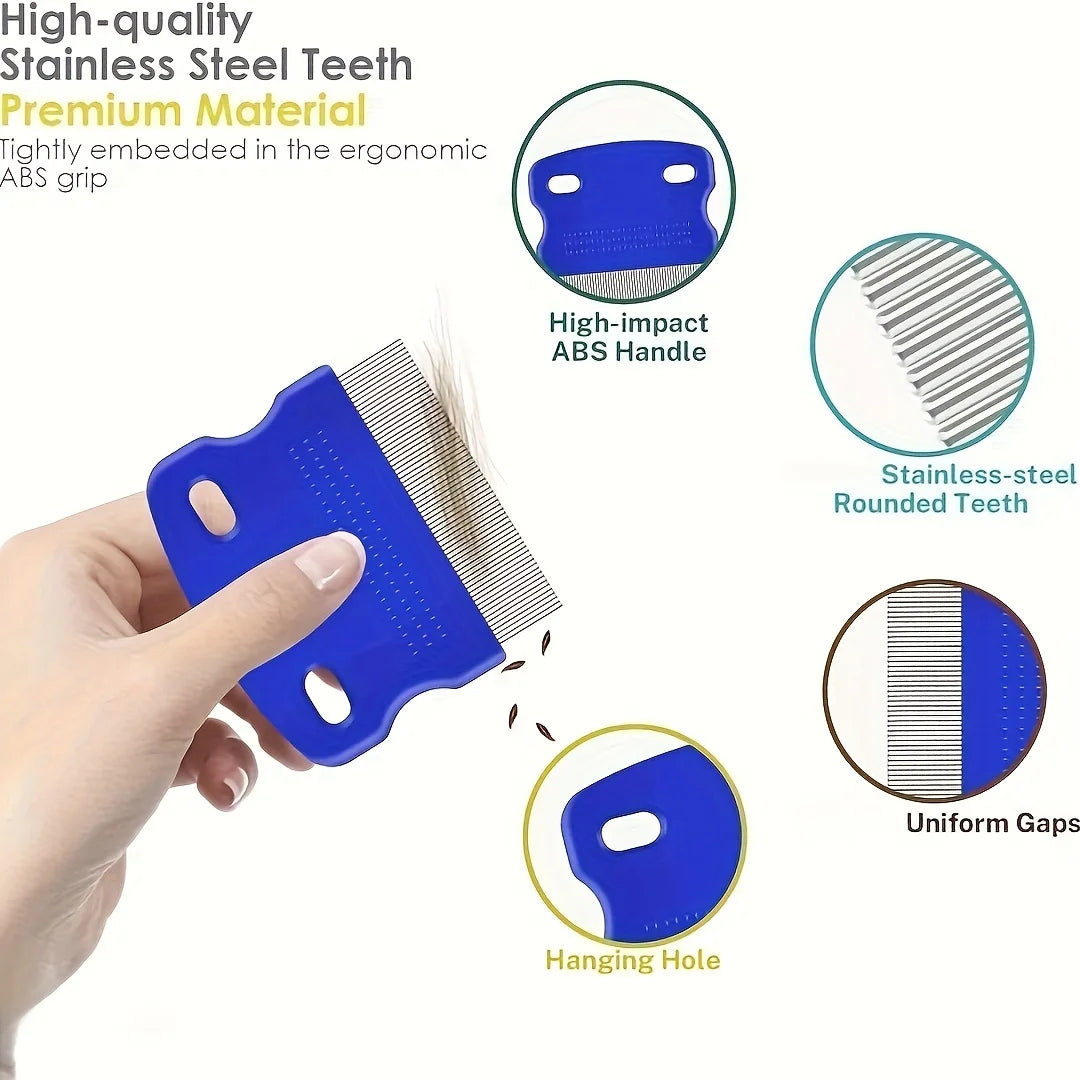 4 Flea and Lice Combs, Stainless Steel Rabbit Dog Cat  Round Teeth,