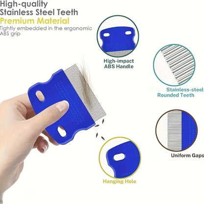 4 Flea and Lice Combs, Stainless Steel Rabbit Dog Cat  Round Teeth,
