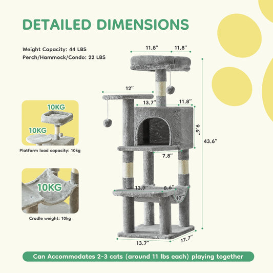 44In Cat Tall Multi-Cat Climbing Tower Scratching Posts Stable