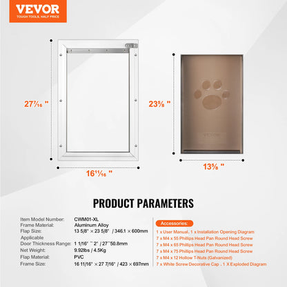 Pet Door Aluminum Frame with Lock and Flap System for Exterior Doors